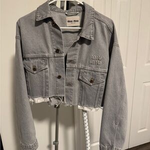 100% authentic Miu Miu Light Gray Distressed Denim Jacket size 42 ( M to L)